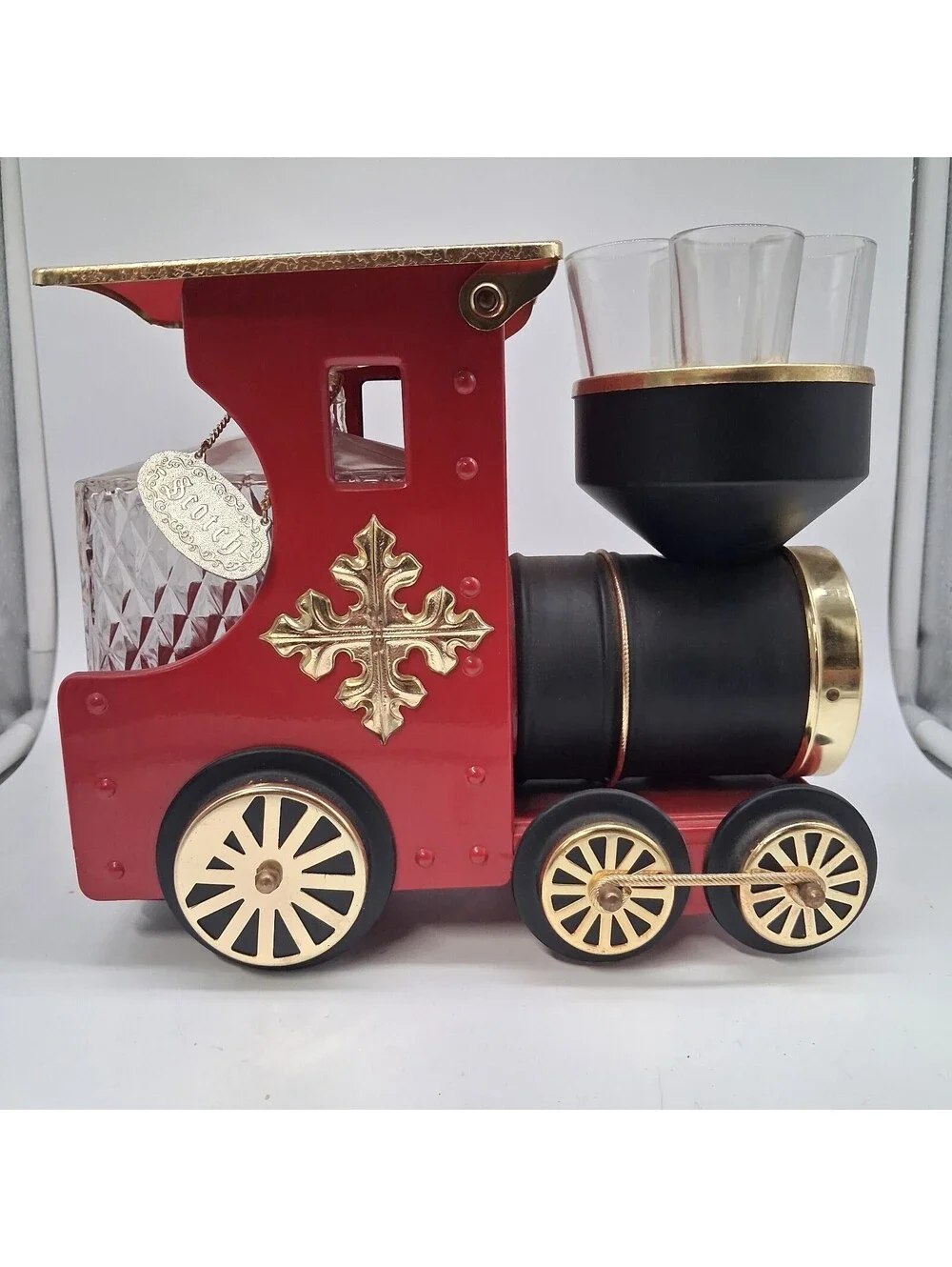 Vintage DC 328 Train Decanter Bar Set Music Box Shot Glasses How Dry I Am Japan